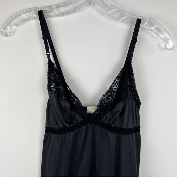Vintage 90s Y2K Black Satin Lace Trim Slip Dress Size Small - Picture 2 of 9